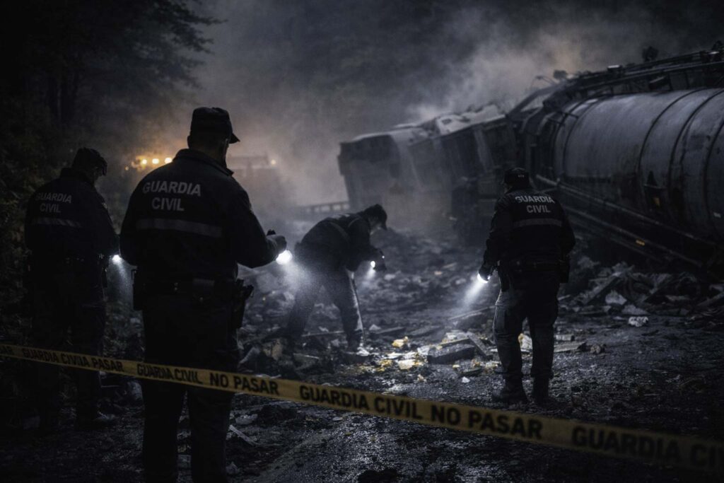 El misterio del niño de Somosierra 4 Guardia Civil inspeccionando la zona del accidente en el puerto de Somosierra tras el misterioso suceso.